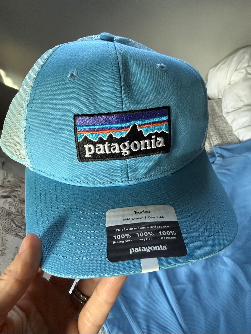 Patagonia Sky Blue Trucker Hat with Mountain Patch